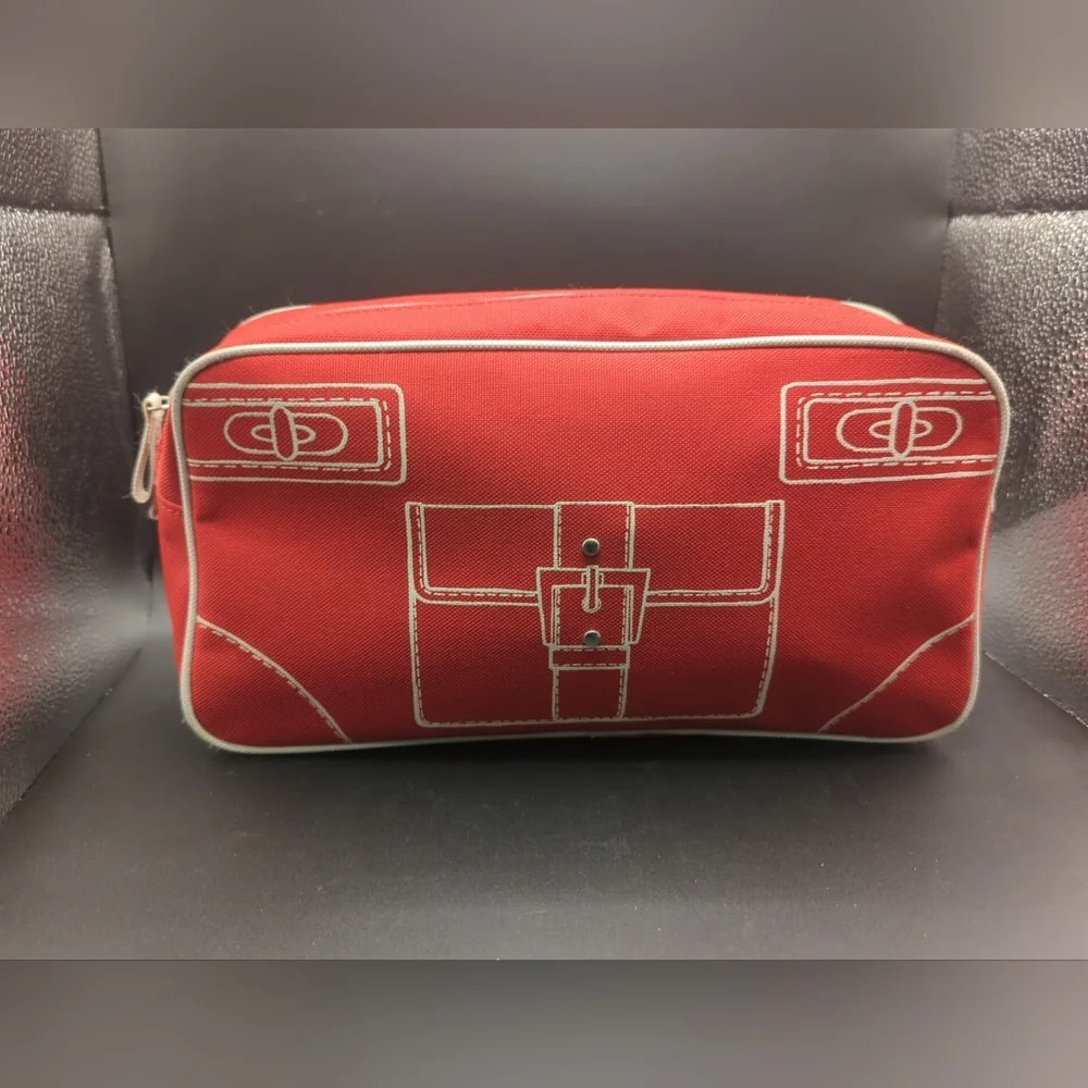 Clinique Hand Travel Makeup Bag Cosmetic Purse RED - Gently Used